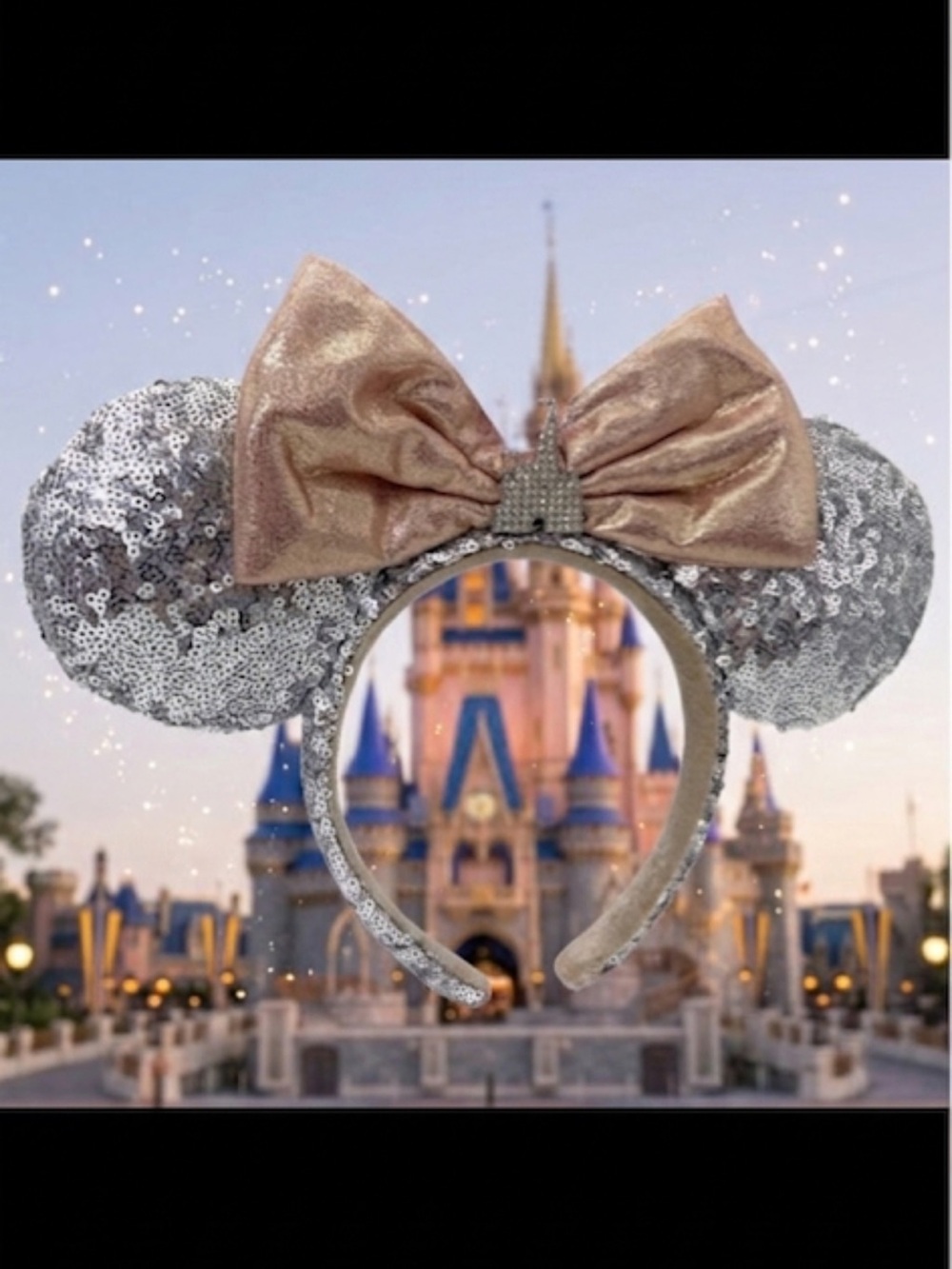 Disney Parks Sequin Ears Castle Rhinestone Silver Mickey Mouse Bow Headband